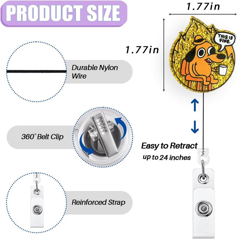 Bydevia This is Fine Dog Badge Reel Retractable, Funny Badge Reel for Nurse Nursing Student RN MA CNA LPN Medical Worker & Office Staff, This is Fine Badge Holder with Alligator Clip & 24” Durable Nylon Cord - Image 2